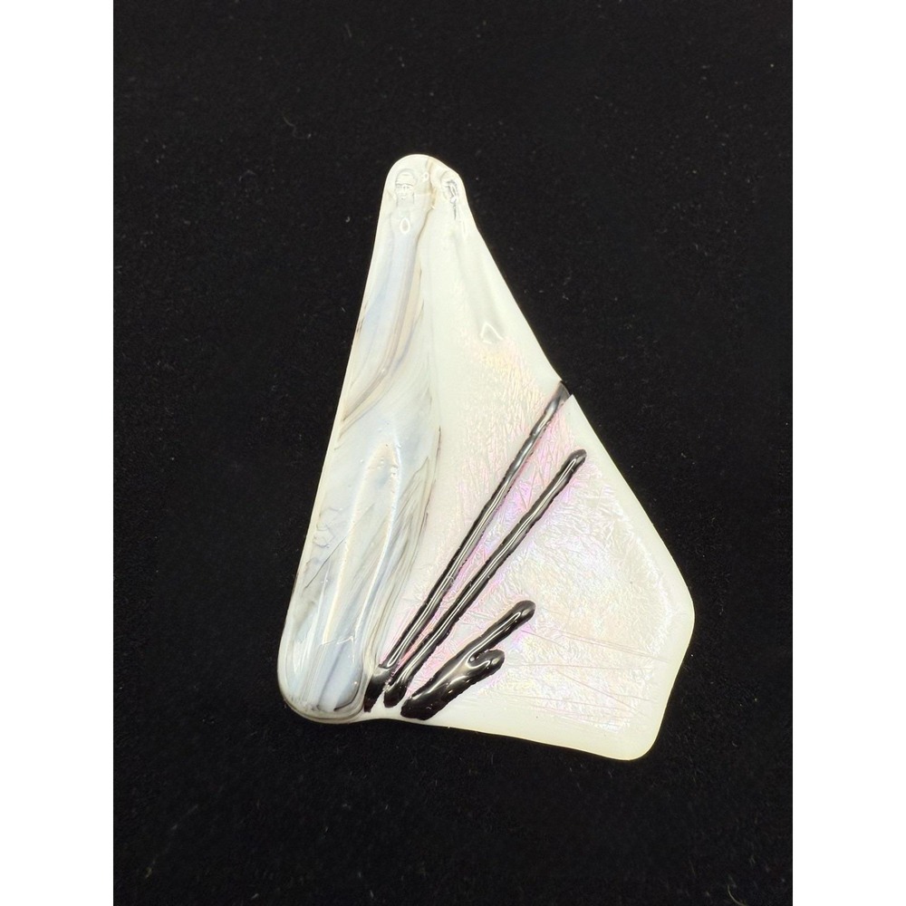 Handmade Fused Glass Pendant Iridescent Black Gray‎ White Modern Art Jewelry
